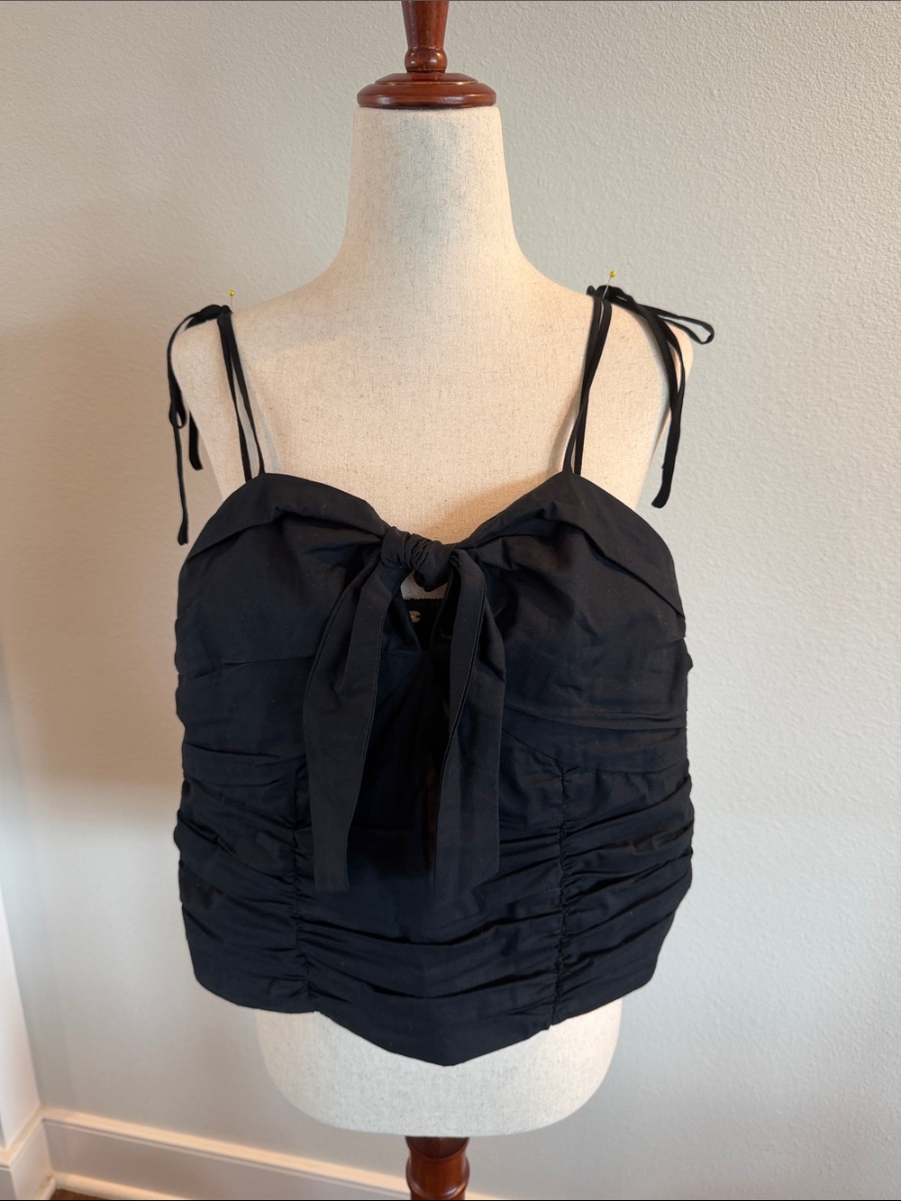 Free People Black Tie-Front Ruched Camisole
